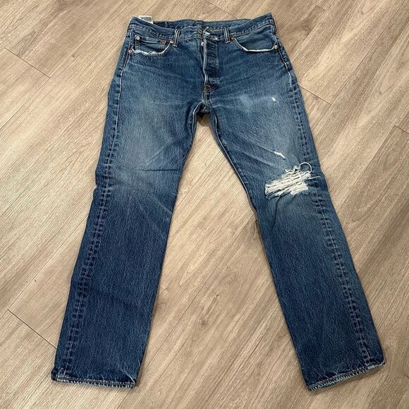 Levi’s Vintage 501 Straight Leg Distressed High Waisted Denim Jeans Pants - Picture 4 of 6